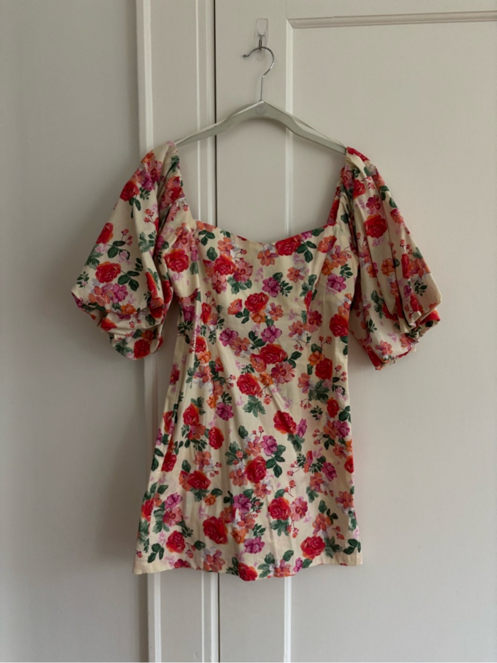 Zara Cream Mini Dress with Red & Pink Floral Print